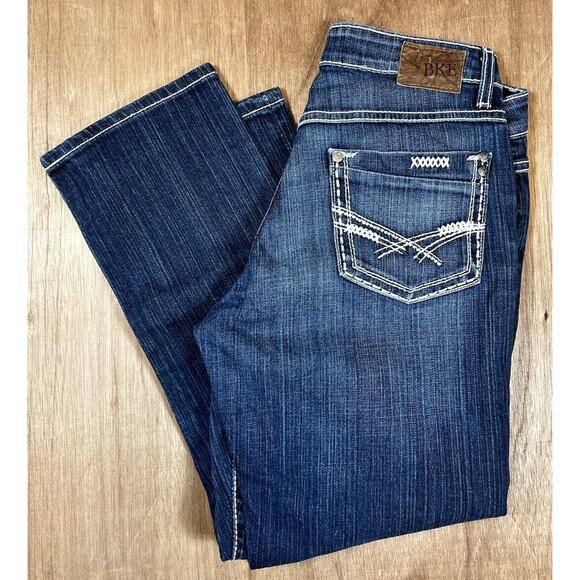 BKE Womens Taylor Capri Jeans Sz 27 Mid Rise Medium Wash Cropped Thick Stitch - Picture 2 of 11